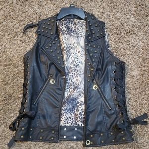Black leather moto vest